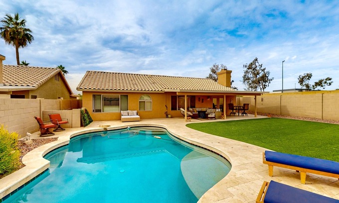 Arrowhead Ranch House | Attractive home with private pool, covered patio, firepit, AC, & private W/D