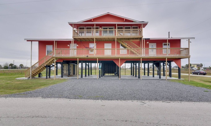 Galveston Apartment | Balcony & Sunset Views: Coastal Port Bolivar Gem