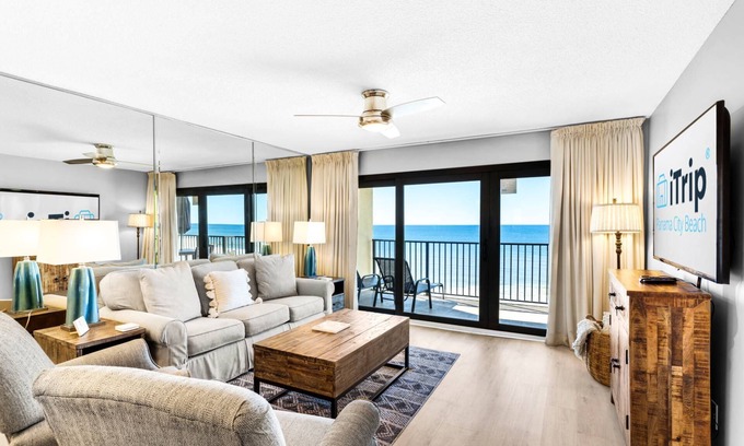 Lower Grand Lagoon Condo | Beachfront 9th Floor Condo with Balcony - Direct Beach Access, Pool, & Free Beach Chairs!