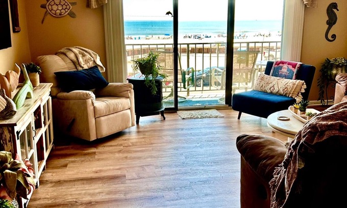 North Wildwood Condo | BEACHFRONT BEAUTY CONDO Sleeps 6, 2 BR, 2 Ba, 2 Private balconies, heated pool
