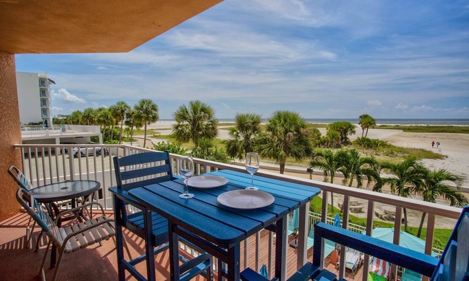 Treasure Island Condo | Beachfront Condo. Heated Pool. Activities, Fun, End Unit, Parking, & Great Location!