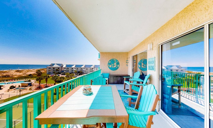 Fort Morgan Condo | Beachfront condo with Gulf views, pools, hot tubs, tennis courts, gym, AC, & W/D
