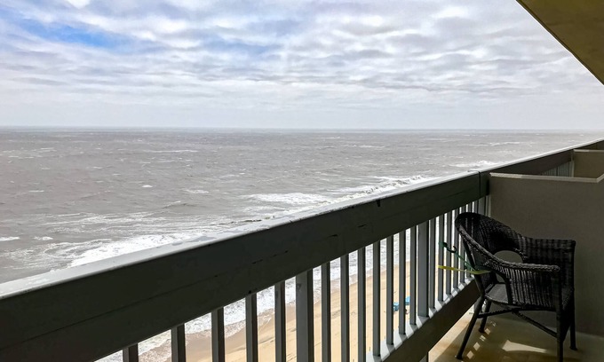 North Ocean City Condo | Beachfront condo with ocean views, balcony, AC, WiFi, indoor pool, & gym