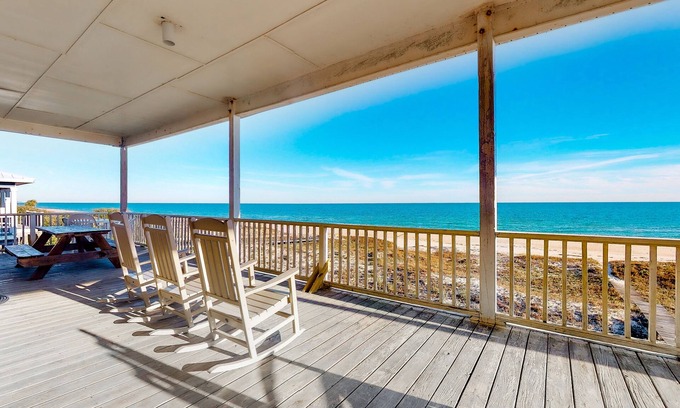 Plantation House | Beachfront dog-friendly home with private hot tub, boardwalk, on-site pools, gym