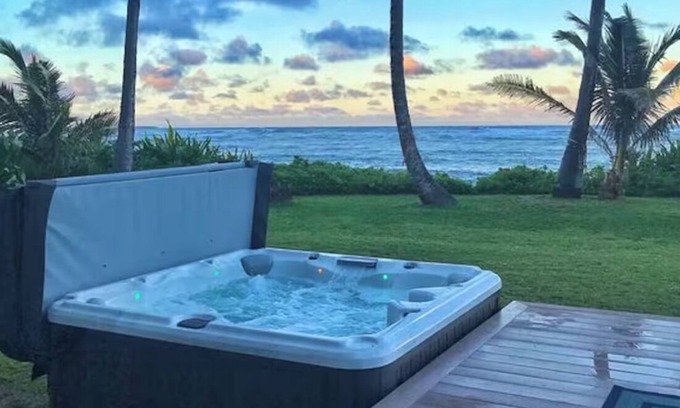 Laie House | Beachfront Luxe Home on North Shore – Sleeps 18, AC, Hot Tub, Fire Pit & More!