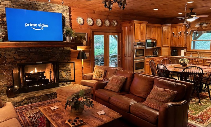 Valle Crucis Cabin | Beautiful Log Cabin with river access to The Watagua. Newly added Fire Pit