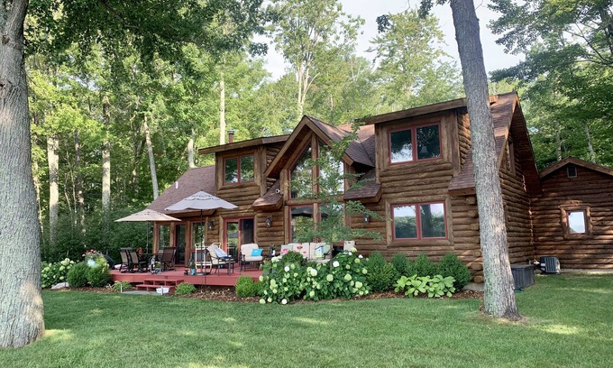 Interlochen Cabin | Beautiful Log Cabin on Peaceful Bass Lake