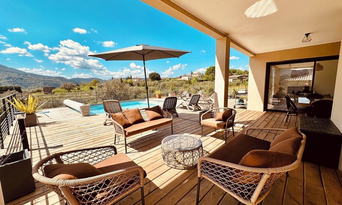 Les Vans Villa | Beautiful! Villa Cassis south Ardèche Les Vans private pool breathtaking view