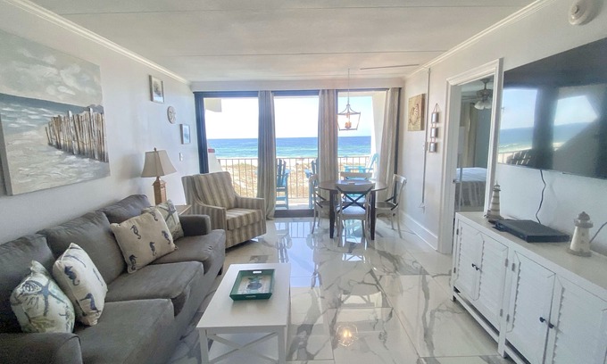 Gulf Shores Condo | Beautifully renovated beachfront condo & steps away from Hangout & more! IWE202