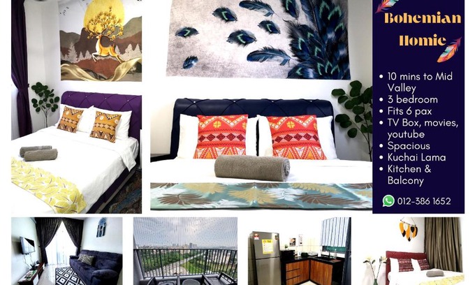 Kuala Lumpur Apartment | BOHEMIAN HOME 3 bedroom -10 mins to Mid Valley