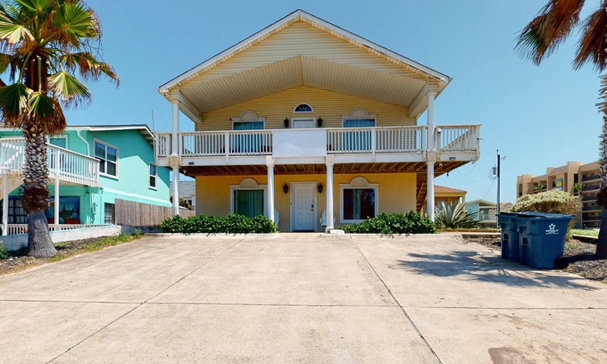 South Padre Island House | Bright, dog-friendly home with pool, W/D, grill, & WiFi - steps from beach