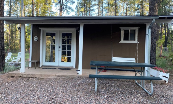 Payson Cabin | Cabin 6 – Sweethearts Cottage - Indoor Jacuzzi, Fireplace & Porch Swing.