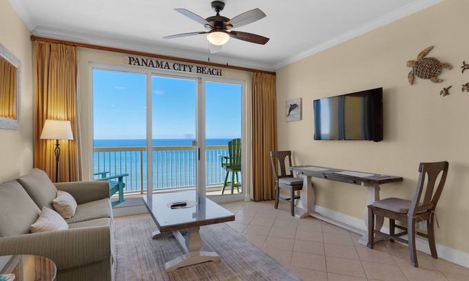 Panama City Beach Condo | Calypso 1-1505E Beachfront! Pools! Tiki Bar! Reserved Parking!