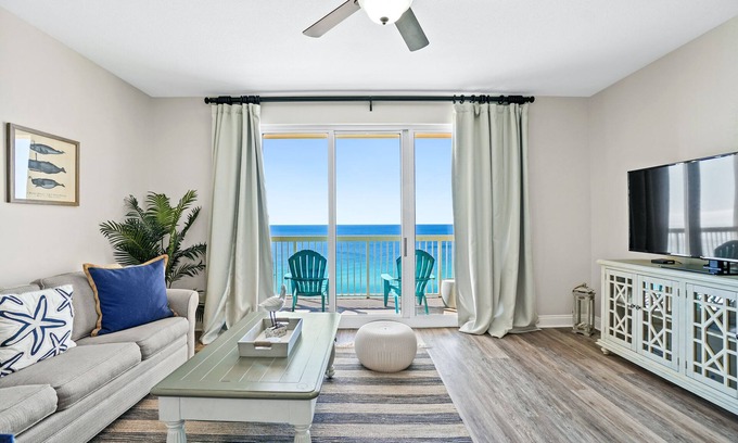 Panama City Beach Condo | Calypso 1703W - Direct Beachfront, VIP Beach Service Incl! 2 Pools - 1 Heated