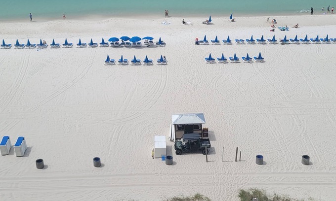 Panama City Beach Condo | Calypso Beachfront Corner unit! 2 bed 2 bath Beach chairs on the beach!Pier Park