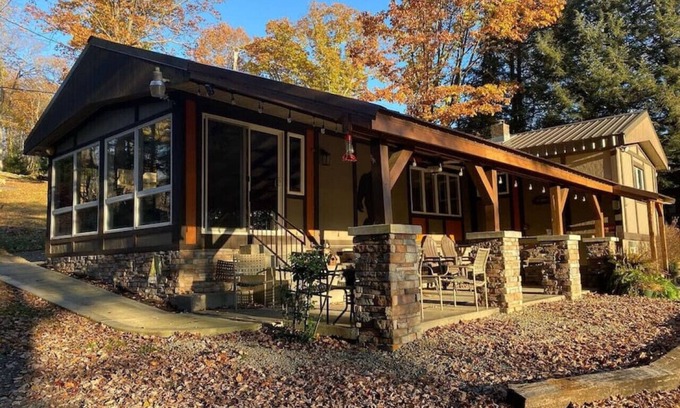 Confluence Cabin | Camp Sideways · Lakeside Cozy Cabin with Fireplace and Hot Tub!