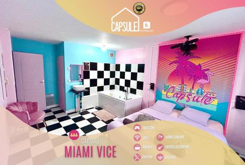 Lievin Apartment | Capsule Miami Vice - Jacuzzi - Billard - Ecran cinéma & Netflix - Ping-Pong - Nintendo & Jeux-