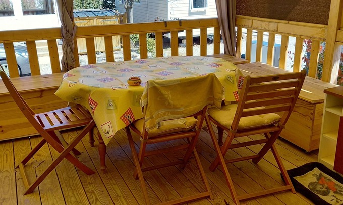 Saint-Julien-en-Saint-Alban RV Rental | Caravan "Mobil-home Camping" with Mountain View, Shared Heated Pool & Wi-Fi