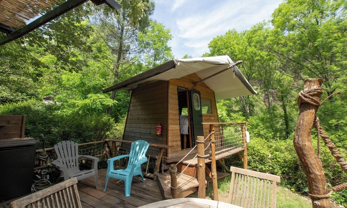 Malbosc RV Rental | Caravan 'La Pêcherie' with Private Terrace