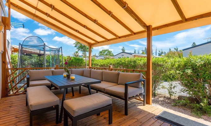 Frejus RV Rental | Caravan 'Le Mediterranéen' with Mountain View, Shared Pool and Air Conditioning