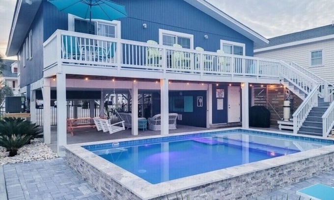 North Myrtle Beach House | Channel Home w/Saltwater Pool & Dock Just Steps to the Beach