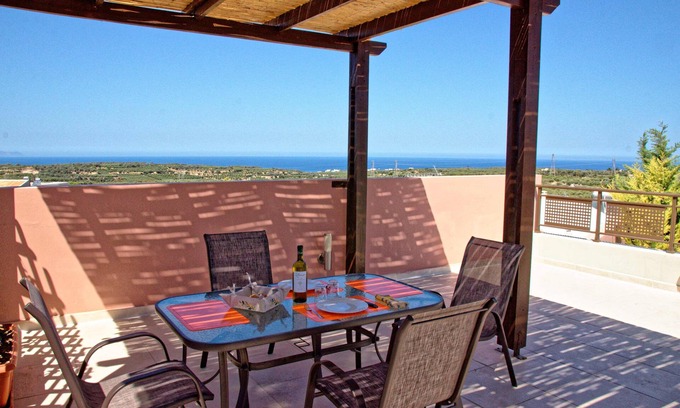 Loutra Apartment | Charming apartment, panoramic terrace, sea and mountain views