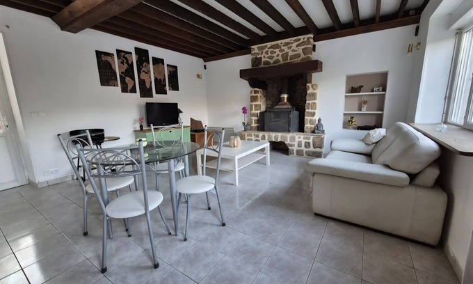 Carelles House | Charming farmhouse with exposed beams, fireplace and grounds not overlooked