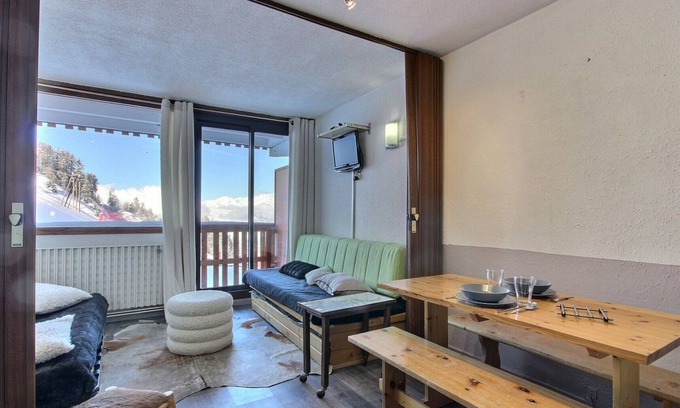 Plagne Centre Apartment | Charming studio with balcony and Mont-Blanc view, 50m from the slopes