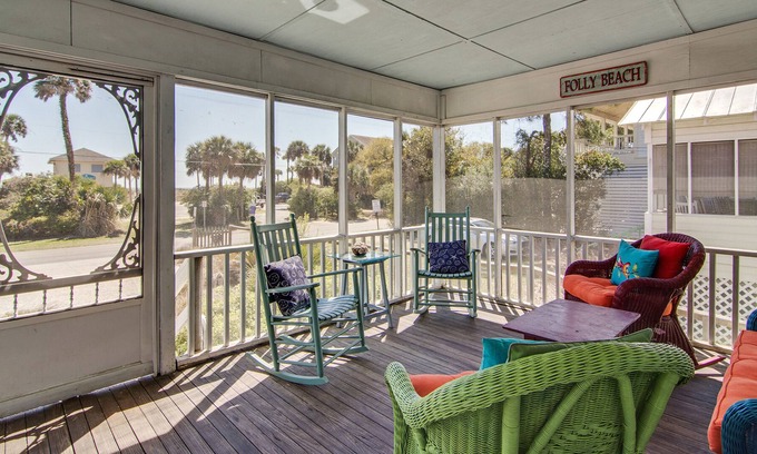 Folly Beach House | Classic beach home w/ porch, central AC, & ocean views - next to downtown Folly