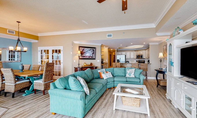 Orange Beach Condo | Coastal getaway with beach access, pool, hot tub, lazy river, & balcony