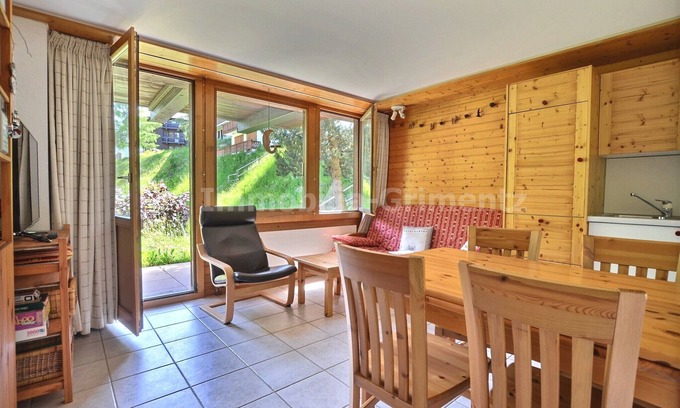 Grimentz Apartment | Comfortable flat for 2 to 4 people, living room with 1 divan bed (140), kitchen area with dishwasher