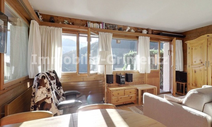 Grimentz Apartment | Comfortable flat for 2 people, living room, kitchen area, 1 2-bedroom, bath, separated WC, terrace,