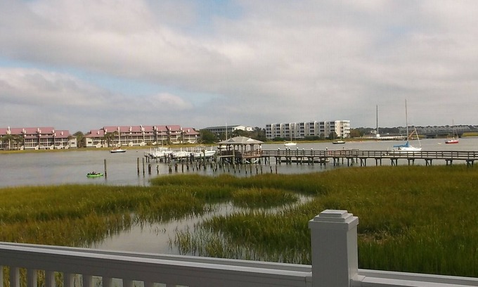 Folly Beach Condo | Community Dock & Pool over looking Folly River, 7-8 blocks from the beach