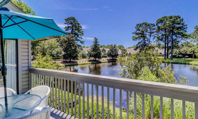 Palmetto Dunes Condo | Condo w/soaring ceilings, a deck, lagoon views, & shared tennis