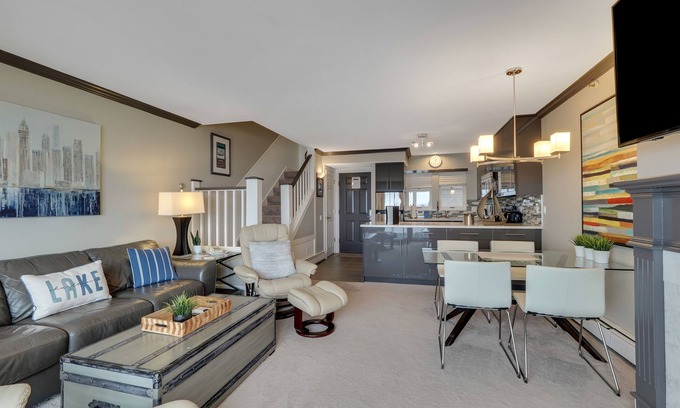 Boyne City Condo | Condo with Lake Charlevoix Views | Private Beach Access | Gas Log Fireplace