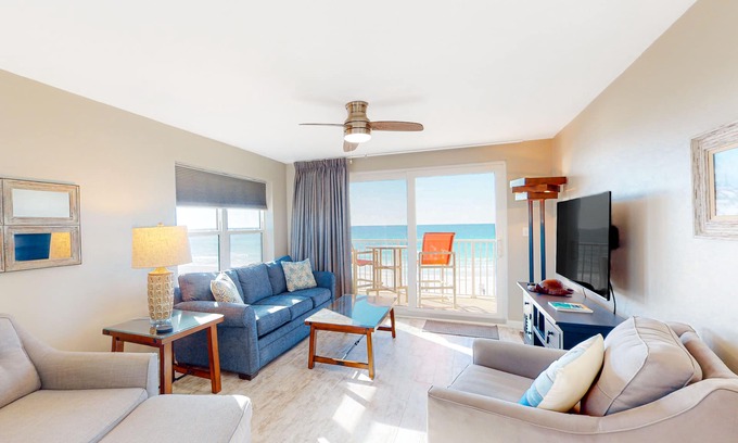Fort Walton Beach Condo | Condo with sweeping panoramic views of the Gulf, two beach chairs & umbrella