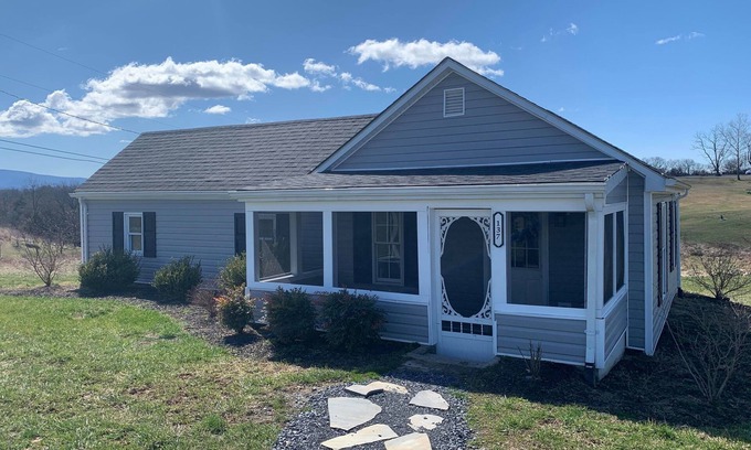 Front Royal Cottage | Country cottage beside stocked pond on 40 acres and Blue ridge Mountain View