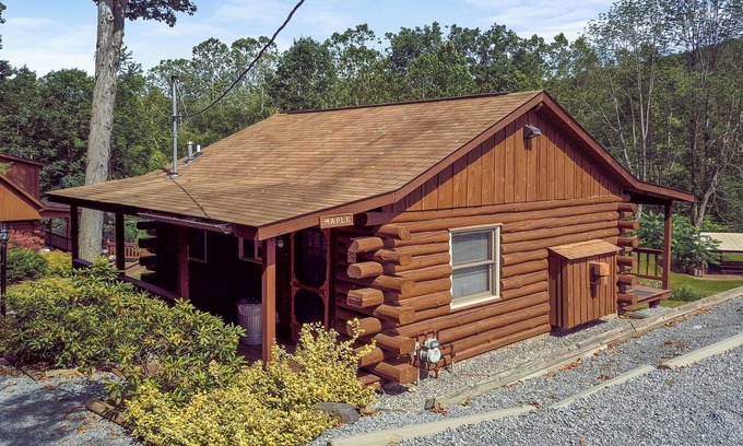 Gaines Cabin | Cozy 1-bedroom cabin with AC, romantic gas fireplace & private porch with swing