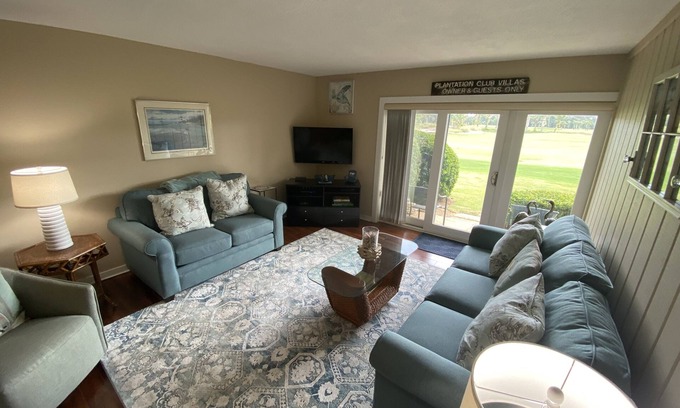 Sea Pines Condo | Cozy 2 bedroom with a gorgeous golf course view, 5 minute walk to the beach.