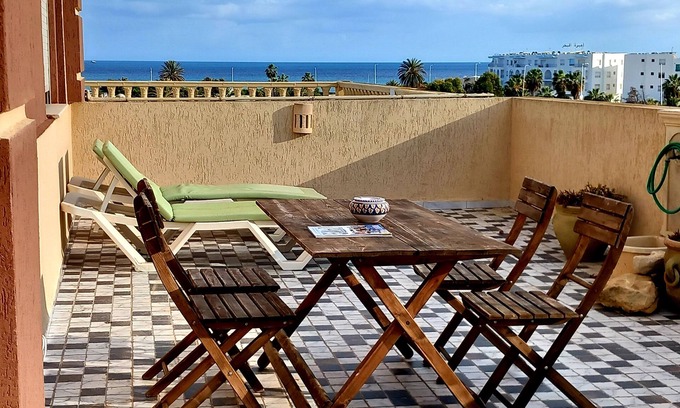 Dar Chaabane Al Fehri Apartment | Dar Nour & Lina Apartment roof terrace sea view 200 from the beach