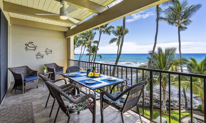 Kailua-Kona Condo | Direct Oceanfront Condo: New Remodel, AC, Tidepools, Sunsets, Turtles & Surfers