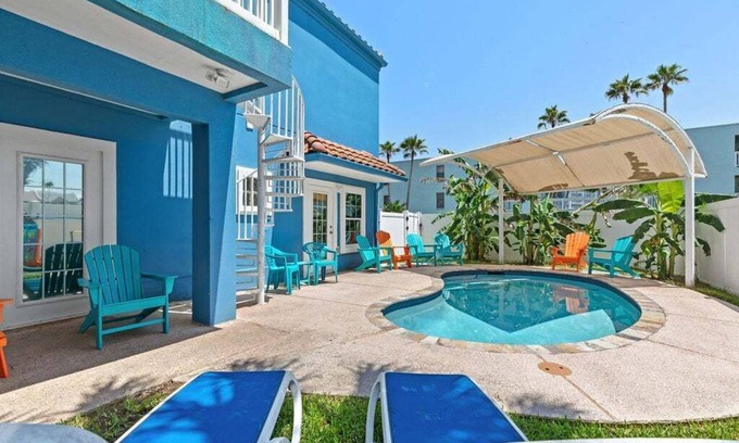South Padre Island House | Directly Across from Beach! Dog-Friendly Home with Private Pool!