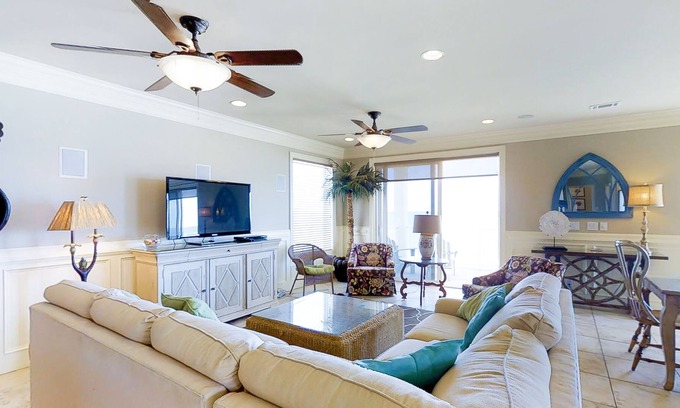 East End House | Dog-friendly beachfront retreat with elevator, grill, on-site pool, tennis court