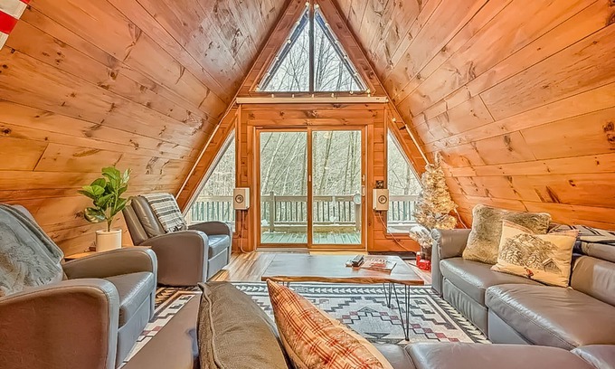 Wardsboro House | Dog-friendly chalet cabin with valley view, deck, and private hot tub