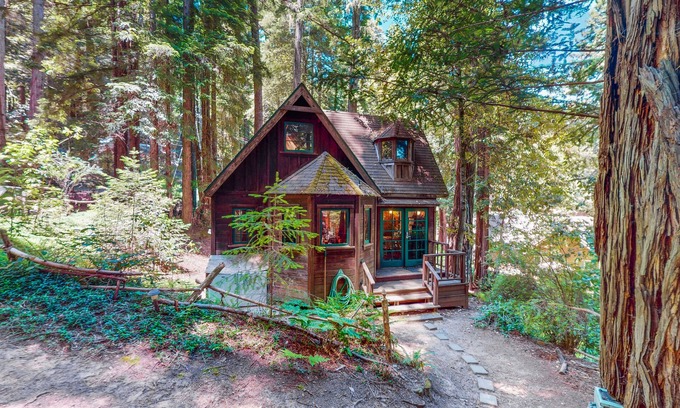Cazadero Cabin | Dog-friendly cottage in the redwoods with private hot tub & amazing deck