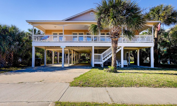 Edisto Island House | Dog-friendly home across from beach with pool, rocking chair porch, Ping-Pong