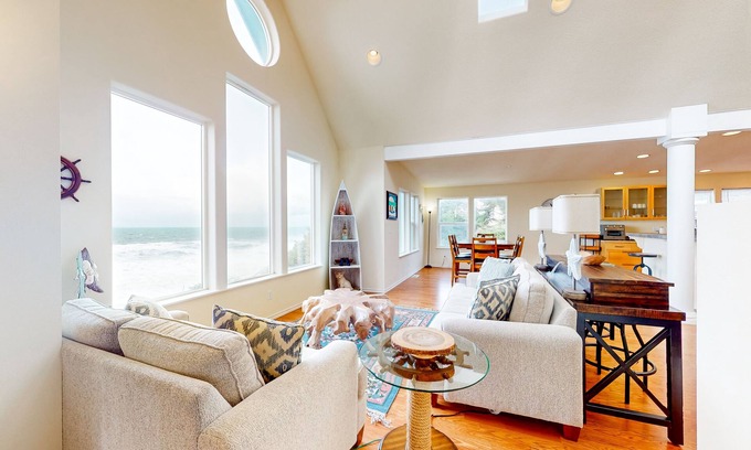 Lincoln City House | Dog-friendly home with beautiful ocean view, game room & easy beach access