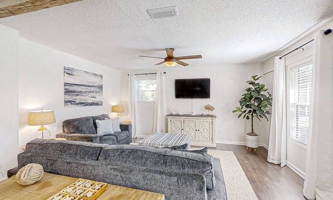 St. Augustine South House | Dog-friendly home with fenced yard, patio, grill, & park across the street