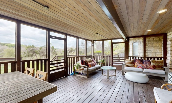 Wimberley House | Dog-friendly riverfront home with hot tub & porch - condo above garage