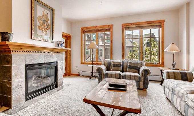 Peak 9 Condo | Downtown, 3rd-floor condo next to Peak 9 base with hot tubs, pool & fireplace